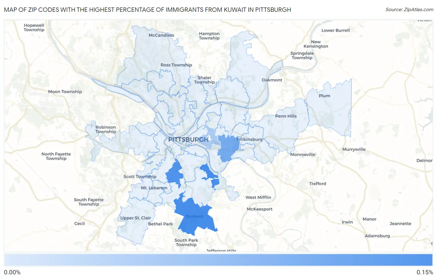 Zip Codes with the Highest Percentage of Immigrants from Kuwait in Pittsburgh Map