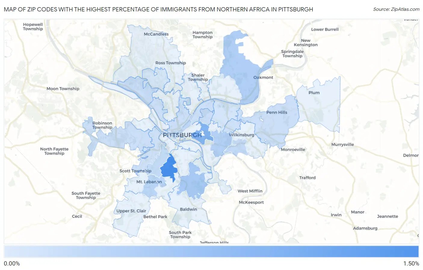 Zip Codes with the Highest Percentage of Immigrants from Northern Africa in Pittsburgh Map