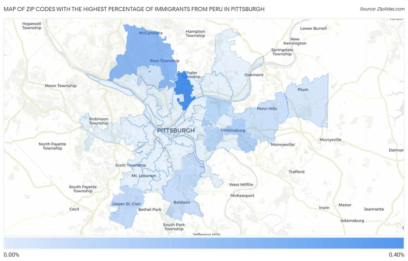 Zip Codes with the Highest Percentage of Immigrants from Peru in Pittsburgh Map