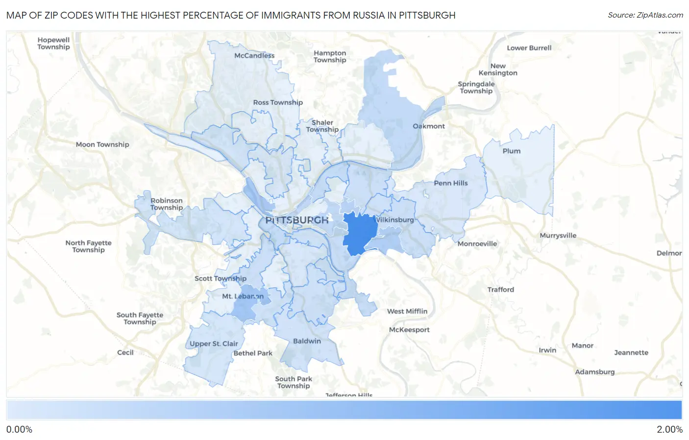 Zip Codes with the Highest Percentage of Immigrants from Russia in Pittsburgh Map