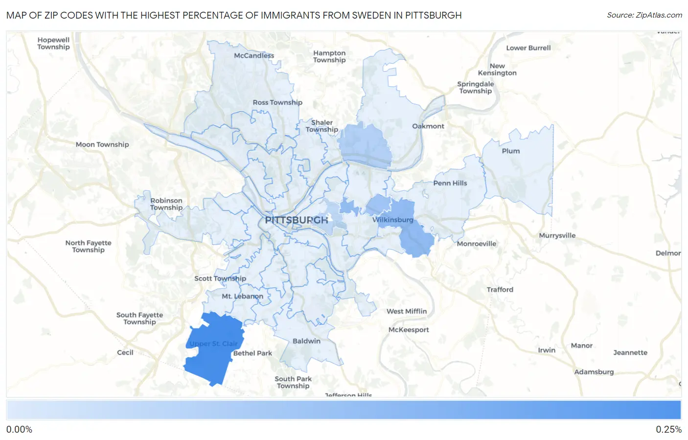 Zip Codes with the Highest Percentage of Immigrants from Sweden in Pittsburgh Map