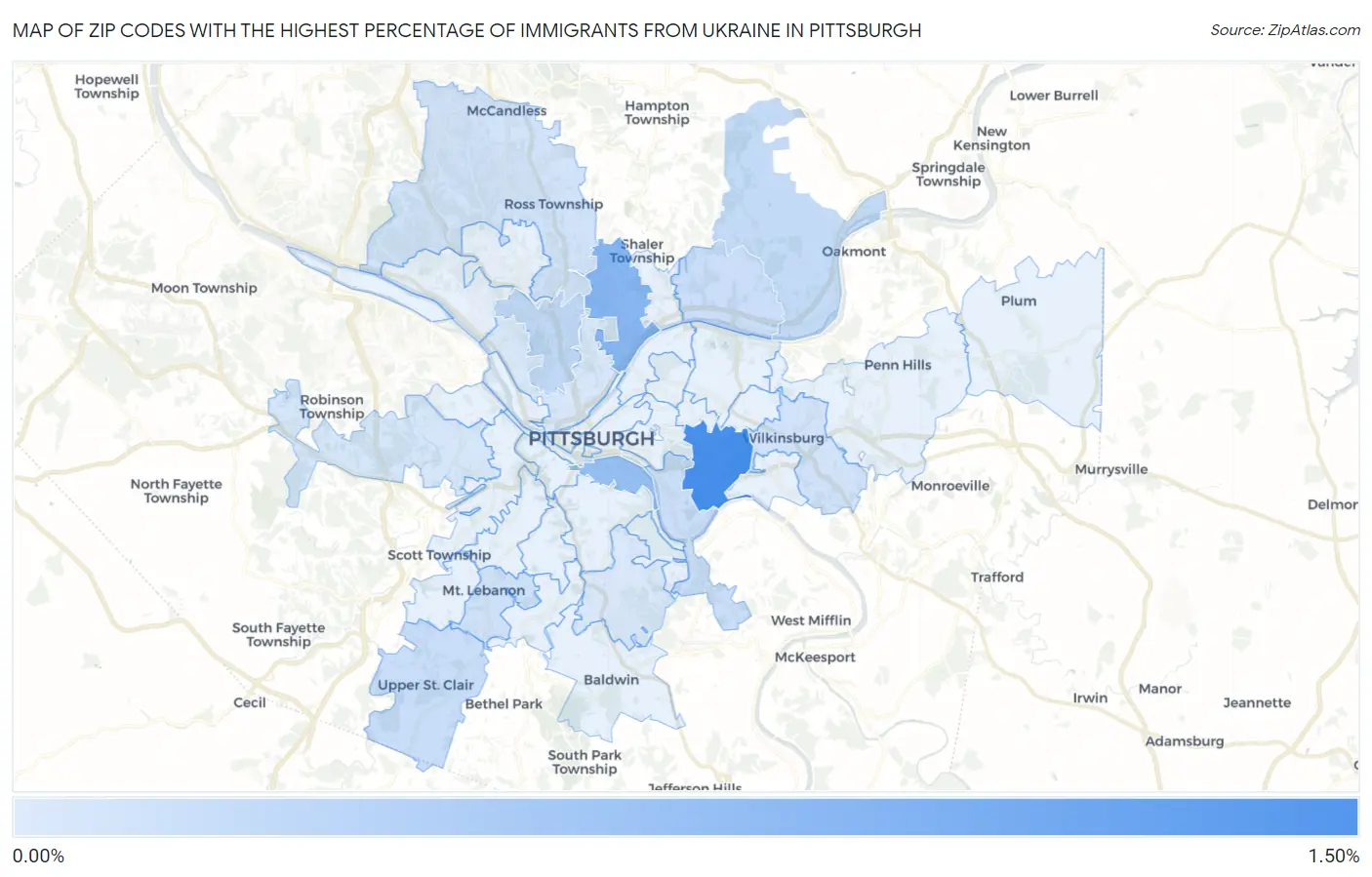 Zip Codes with the Highest Percentage of Immigrants from Ukraine in Pittsburgh Map