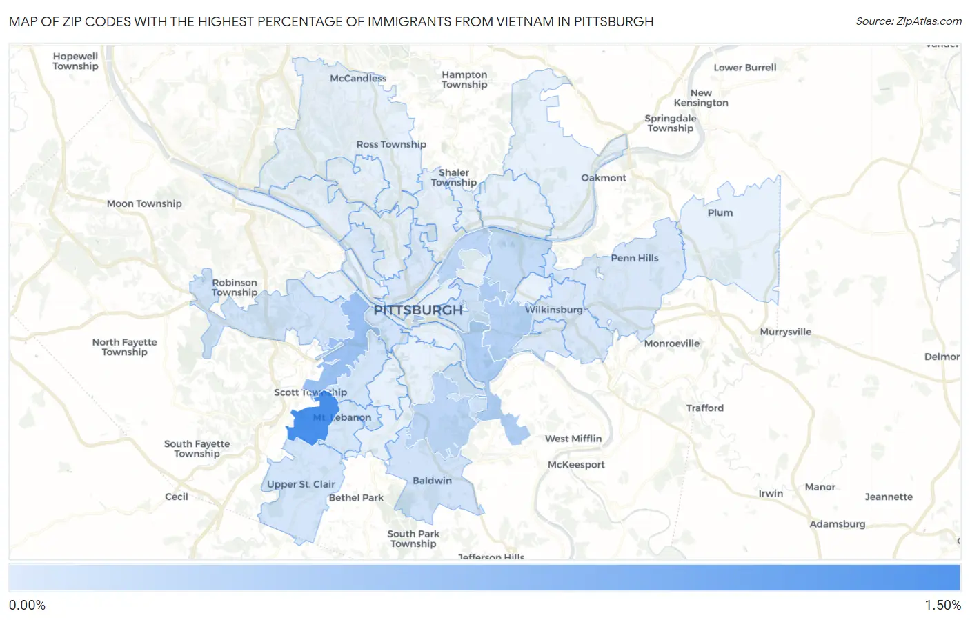 Zip Codes with the Highest Percentage of Immigrants from Vietnam in Pittsburgh Map