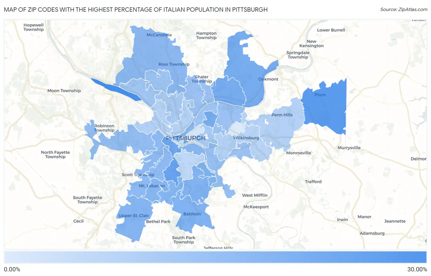 Zip Codes with the Highest Percentage of Italian Population in Pittsburgh Map