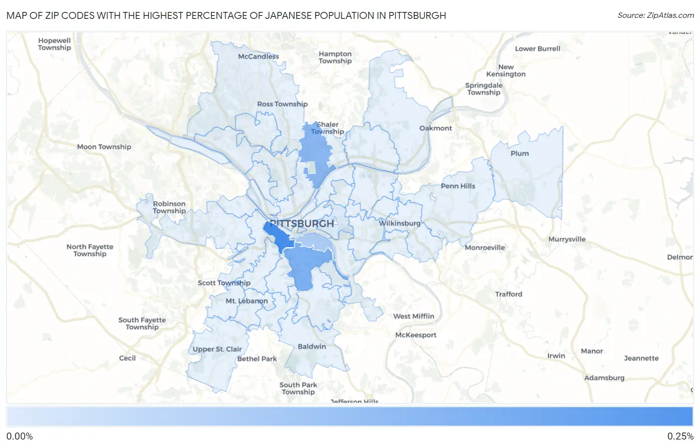 Zip Codes with the Highest Percentage of Japanese Population in Pittsburgh Map