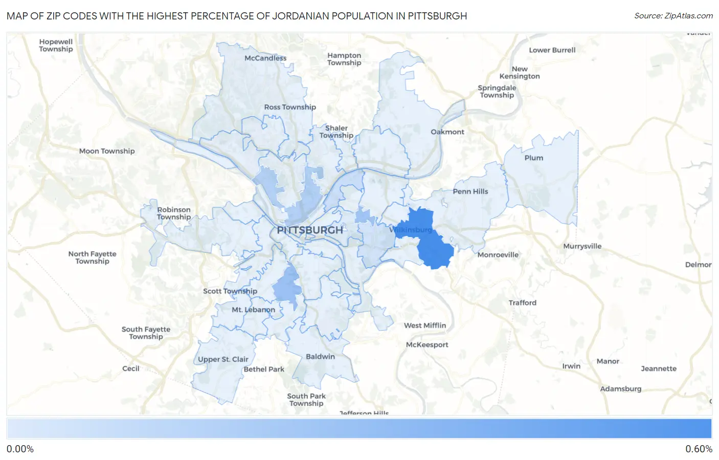Zip Codes with the Highest Percentage of Jordanian Population in Pittsburgh Map