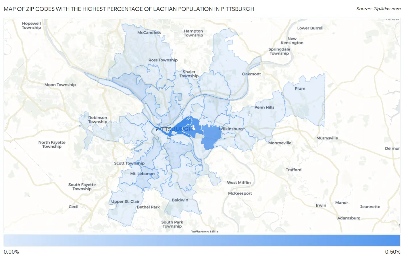 Zip Codes with the Highest Percentage of Laotian Population in Pittsburgh Map