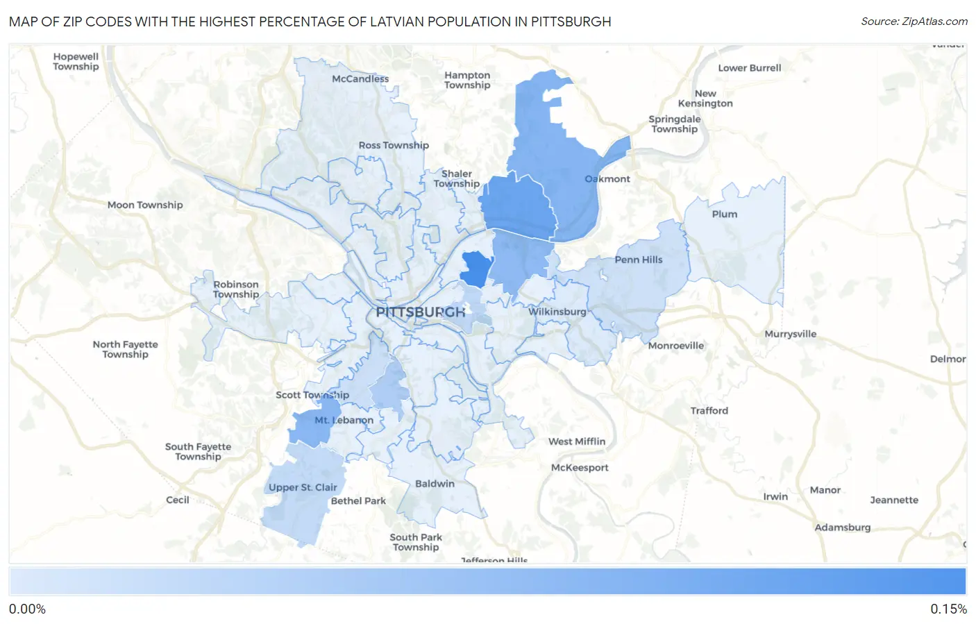 Zip Codes with the Highest Percentage of Latvian Population in Pittsburgh Map
