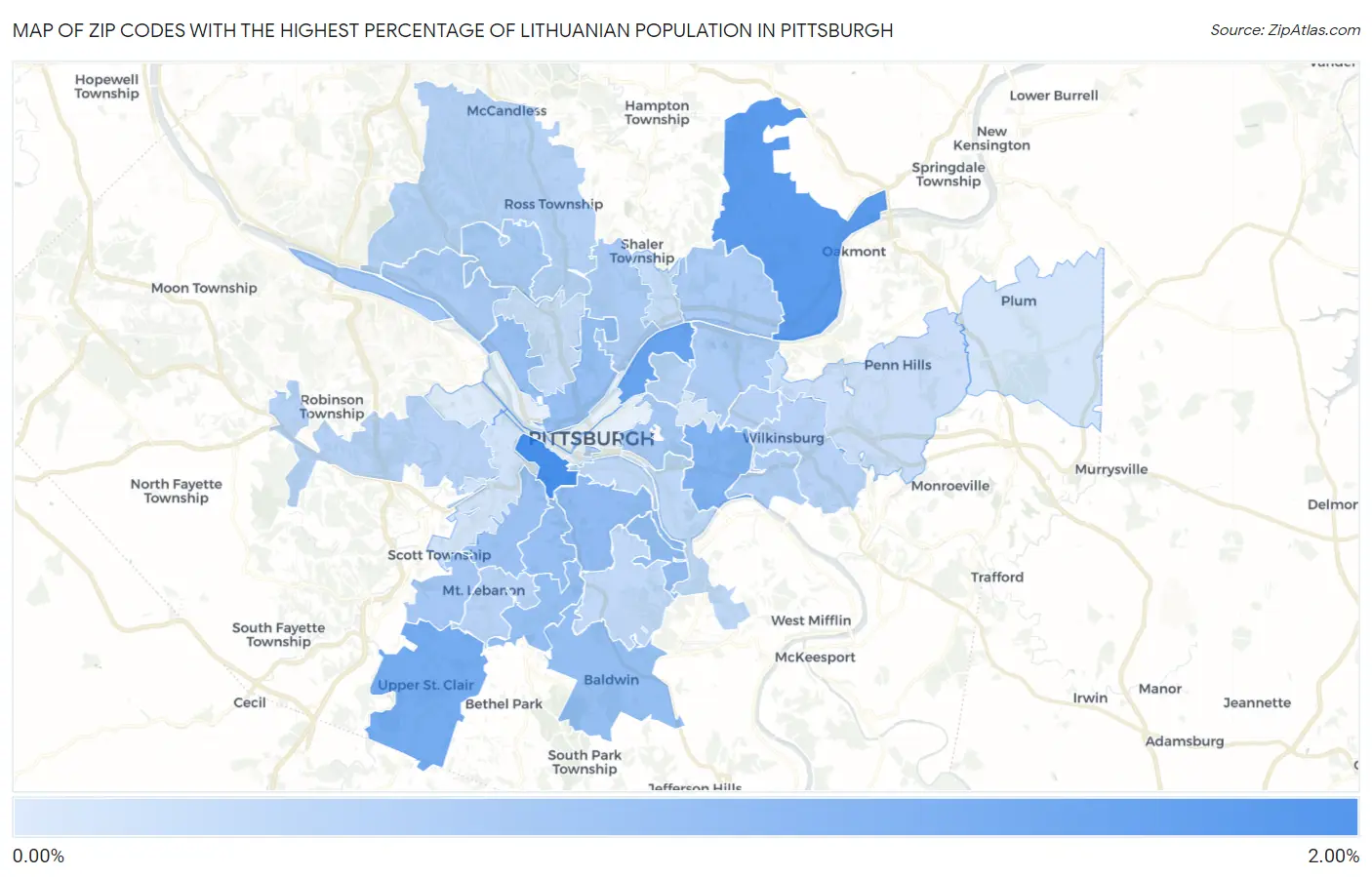 Zip Codes with the Highest Percentage of Lithuanian Population in Pittsburgh Map