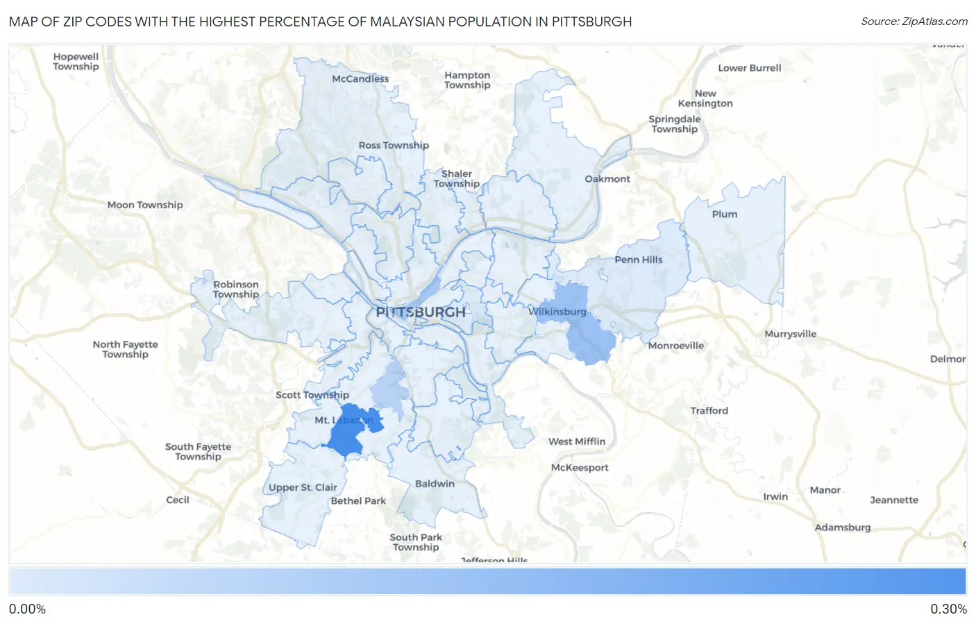 Zip Codes with the Highest Percentage of Malaysian Population in Pittsburgh Map