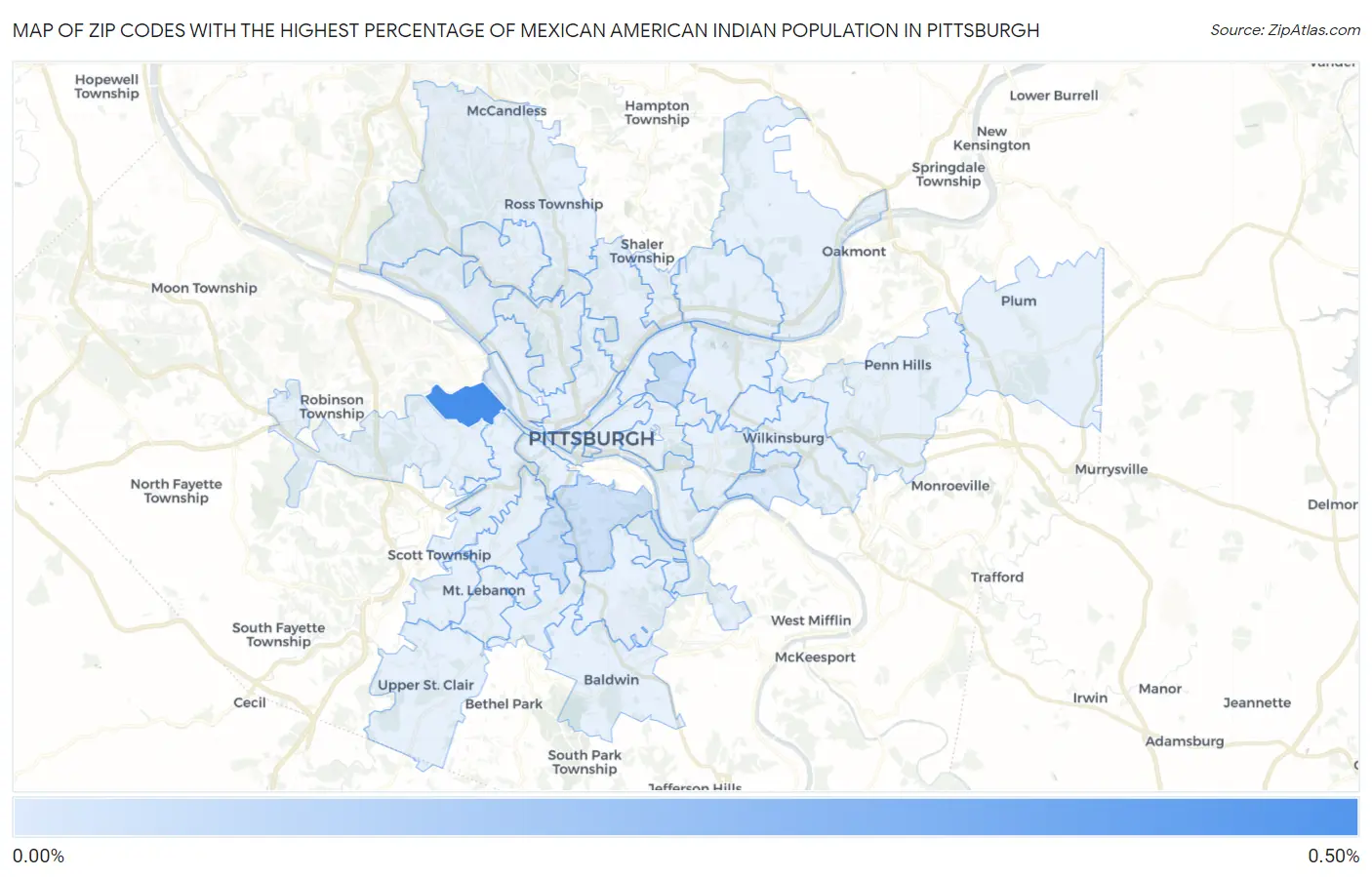 Zip Codes with the Highest Percentage of Mexican American Indian Population in Pittsburgh Map