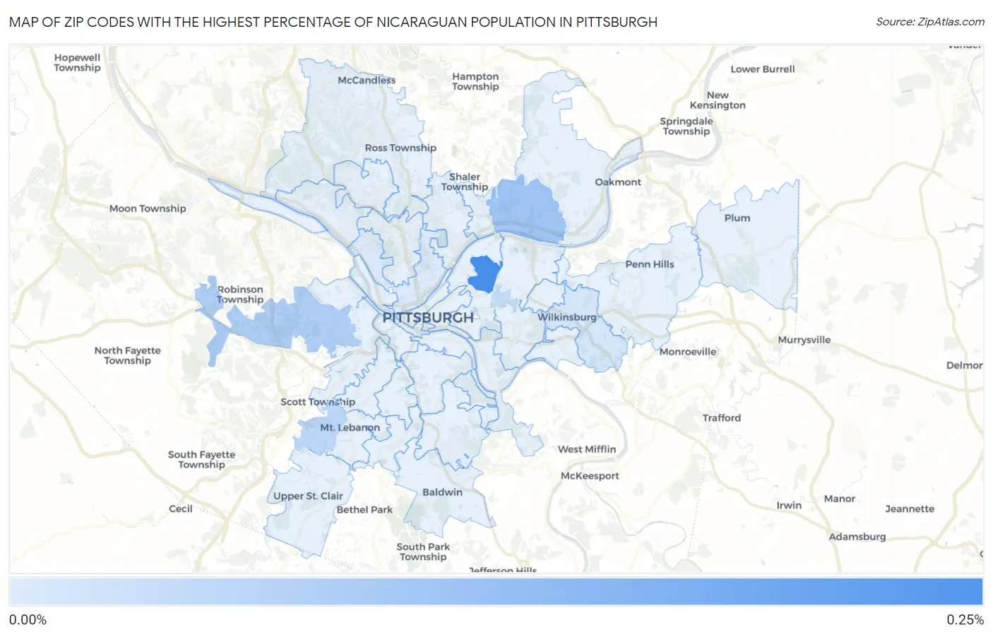 Zip Codes with the Highest Percentage of Nicaraguan Population in Pittsburgh Map