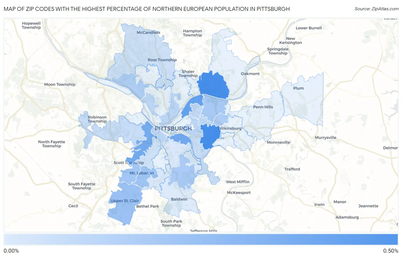 Zip Codes with the Highest Percentage of Northern European Population in Pittsburgh Map
