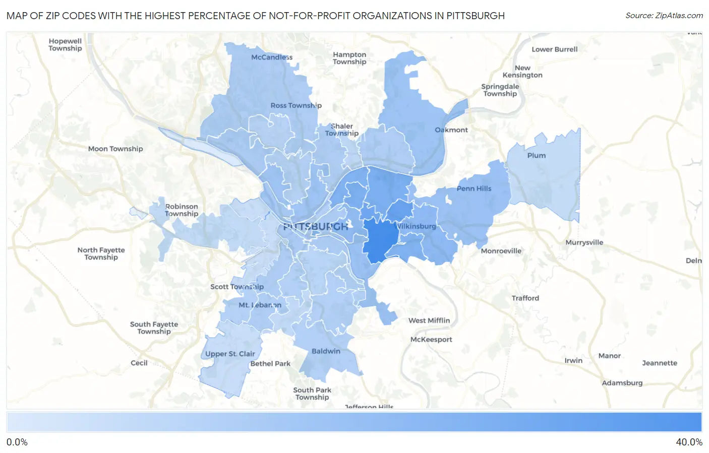 Zip Codes with the Highest Percentage of Not-for-profit Organizations in Pittsburgh Map
