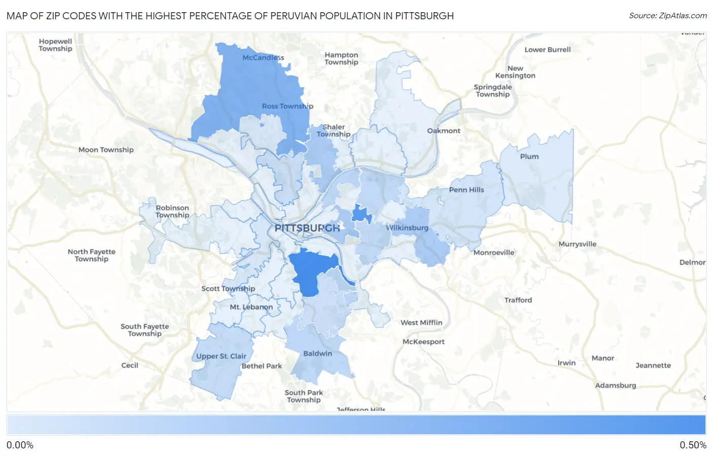 Zip Codes with the Highest Percentage of Peruvian Population in Pittsburgh Map
