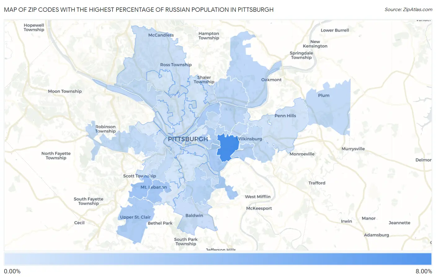 Zip Codes with the Highest Percentage of Russian Population in Pittsburgh Map