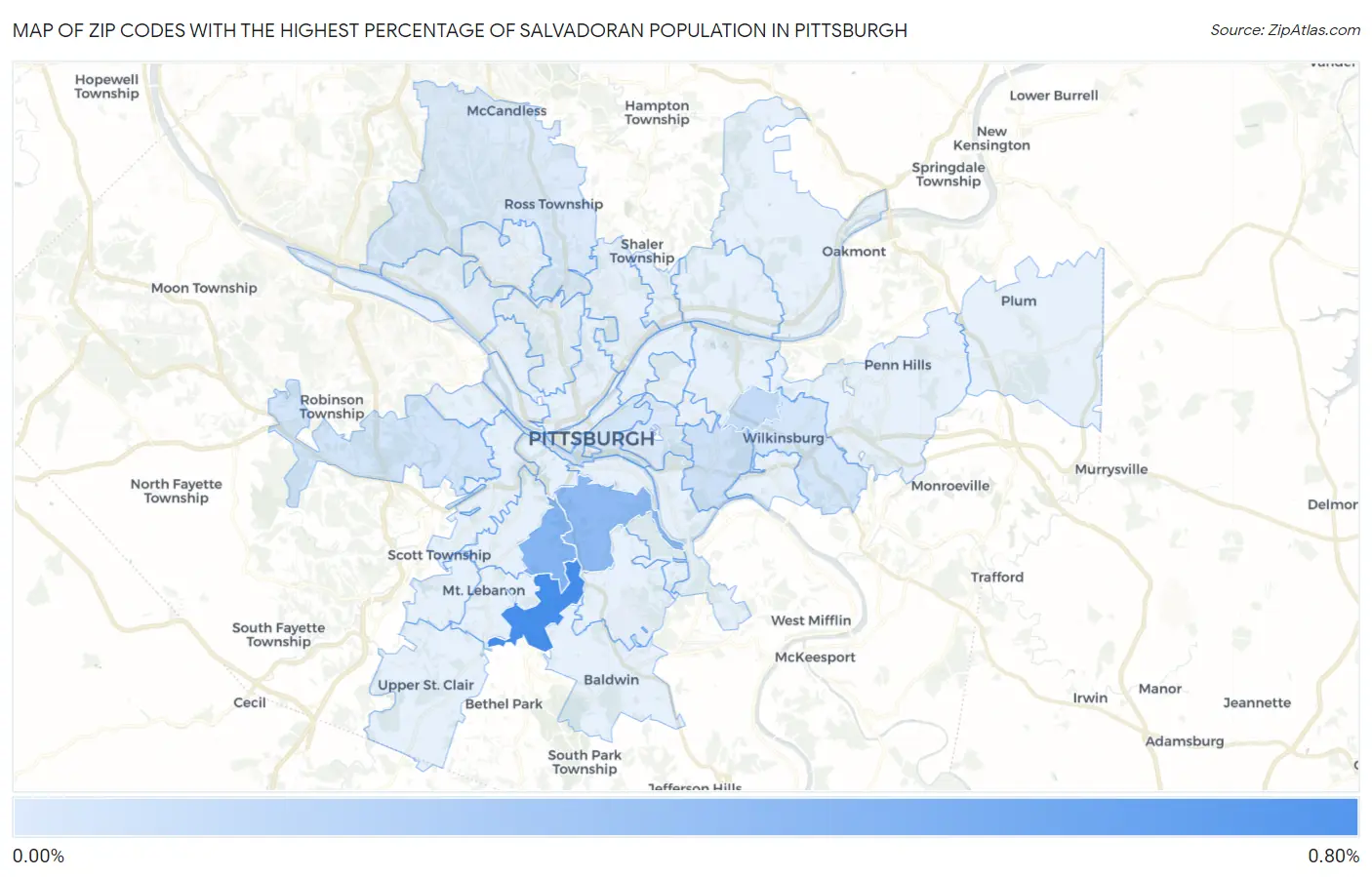Zip Codes with the Highest Percentage of Salvadoran Population in Pittsburgh Map