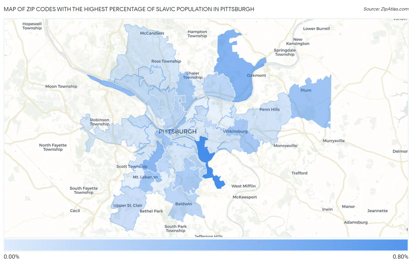 Zip Codes with the Highest Percentage of Slavic Population in Pittsburgh Map