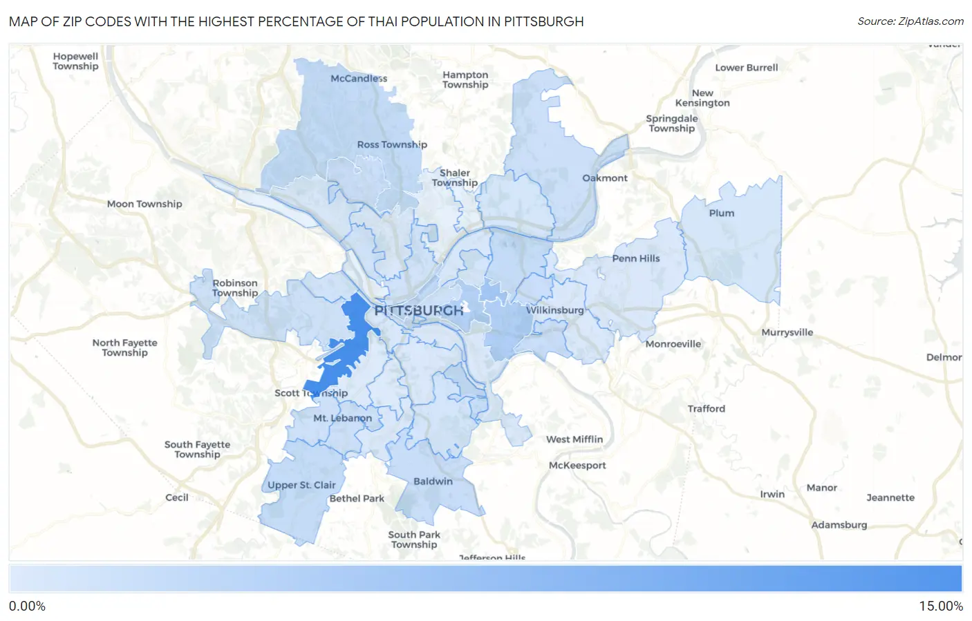 Zip Codes with the Highest Percentage of Thai Population in Pittsburgh Map