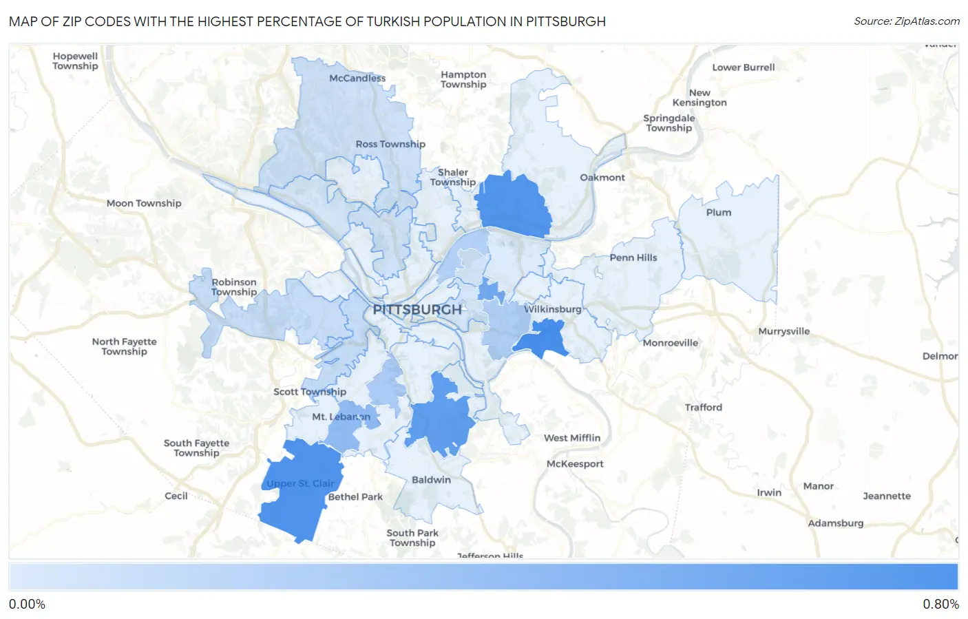 Zip Codes with the Highest Percentage of Turkish Population in Pittsburgh Map