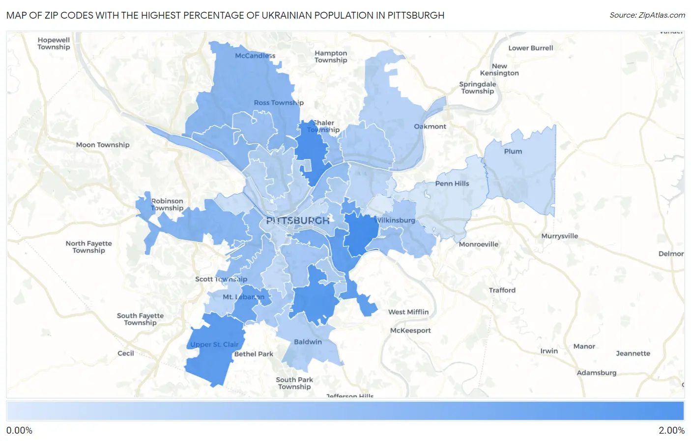 Zip Codes with the Highest Percentage of Ukrainian Population in Pittsburgh Map