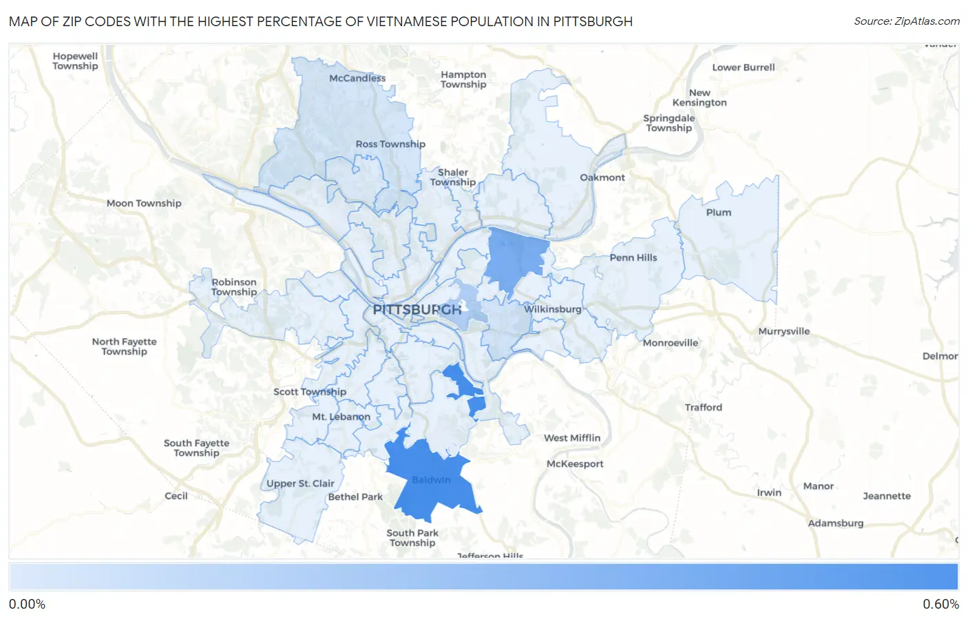 Zip Codes with the Highest Percentage of Vietnamese Population in Pittsburgh Map