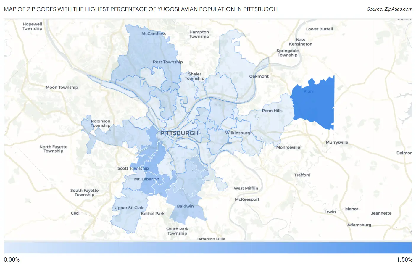 Zip Codes with the Highest Percentage of Yugoslavian Population in Pittsburgh Map
