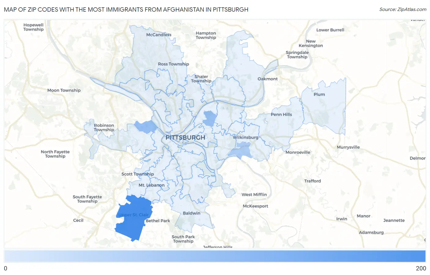 Zip Codes with the Most Immigrants from Afghanistan in Pittsburgh Map