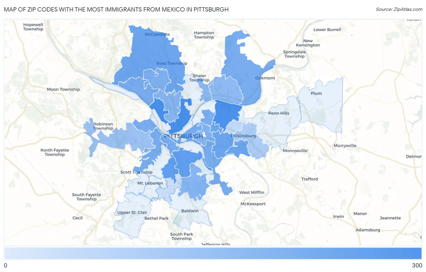 Zip Codes with the Most Immigrants from Mexico in Pittsburgh Map