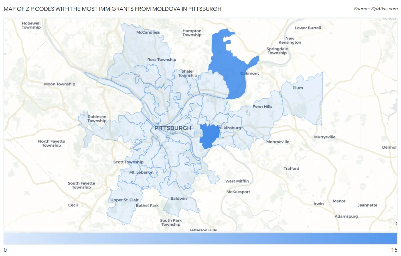 Zip Codes with the Most Immigrants from Moldova in Pittsburgh Map