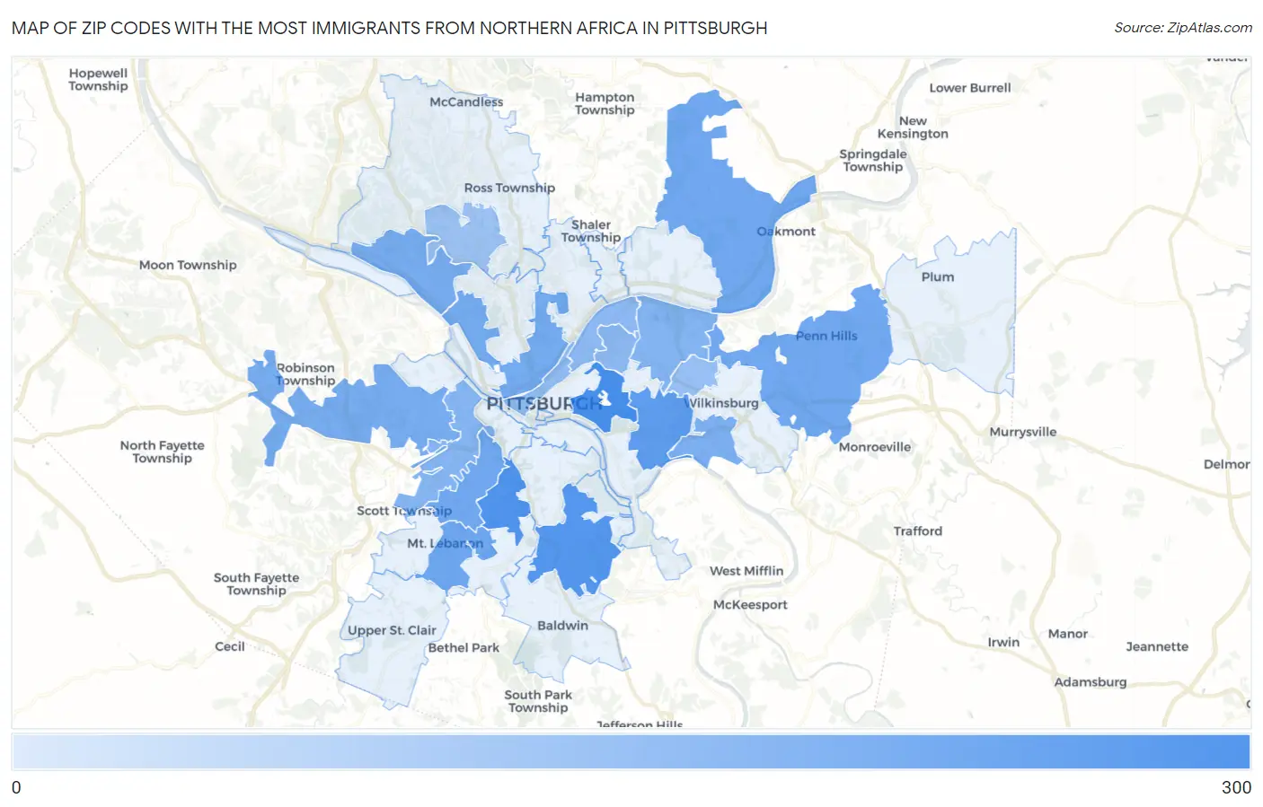 Zip Codes with the Most Immigrants from Northern Africa in Pittsburgh Map