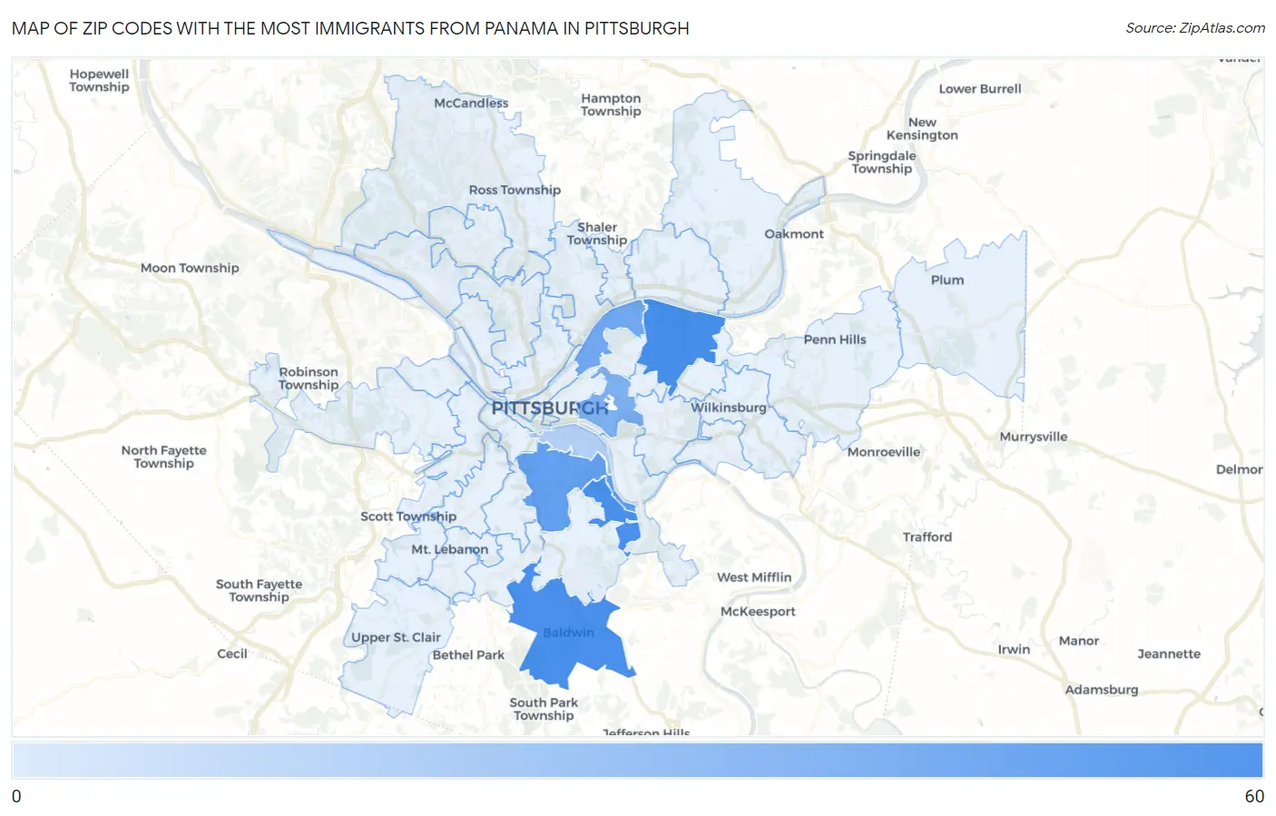 Zip Codes with the Most Immigrants from Panama in Pittsburgh Map