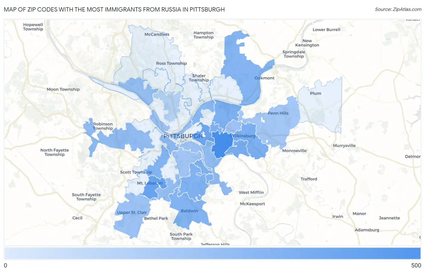 Zip Codes with the Most Immigrants from Russia in Pittsburgh Map