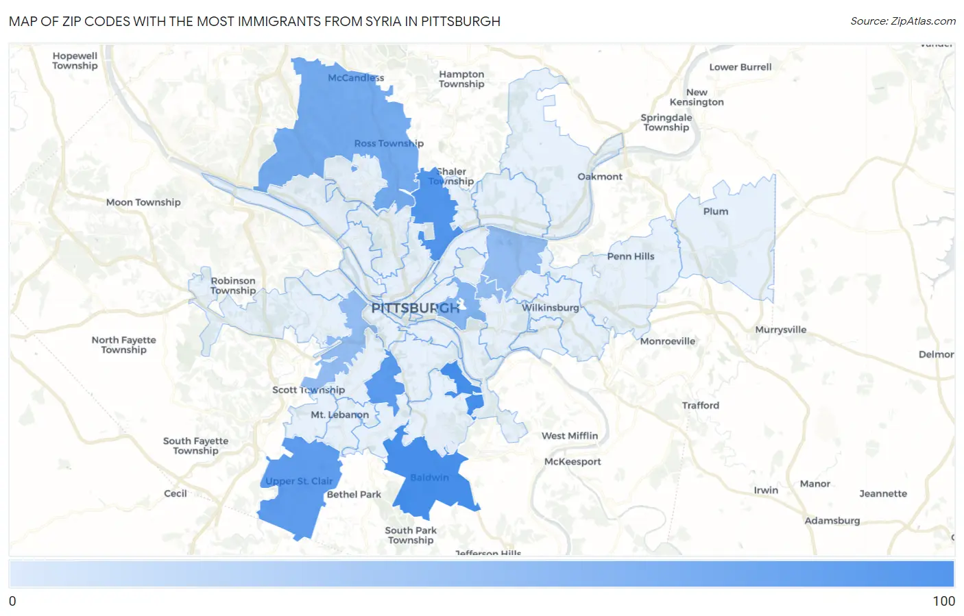 Zip Codes with the Most Immigrants from Syria in Pittsburgh Map