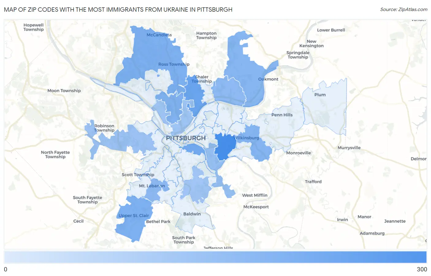 Zip Codes with the Most Immigrants from Ukraine in Pittsburgh Map