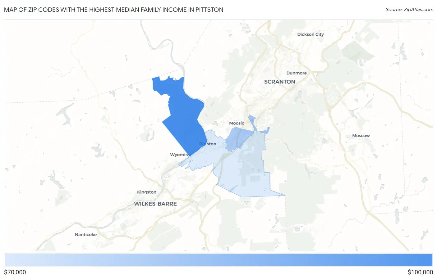 Zip Codes with the Highest Median Family Income in Pittston Map