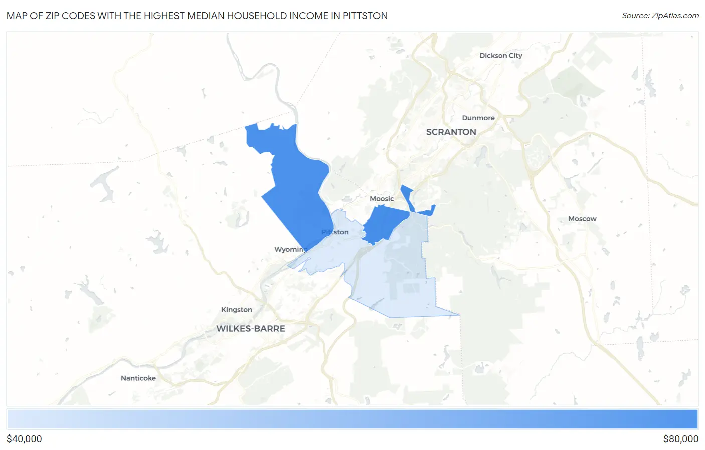 Zip Codes with the Highest Median Household Income in Pittston Map