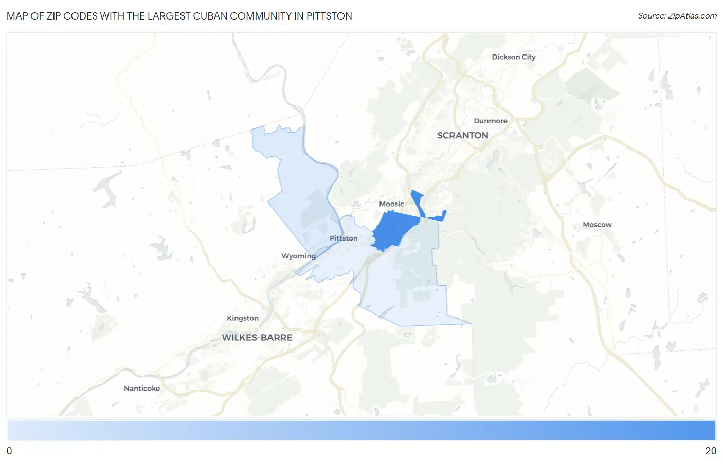 Zip Codes with the Largest Cuban Community in Pittston Map