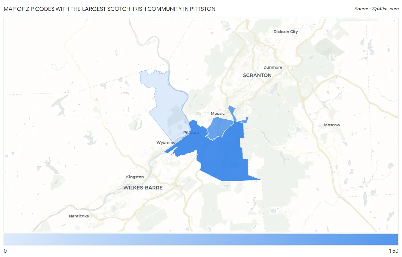 Zip Codes with the Largest Scotch-Irish Community in Pittston Map