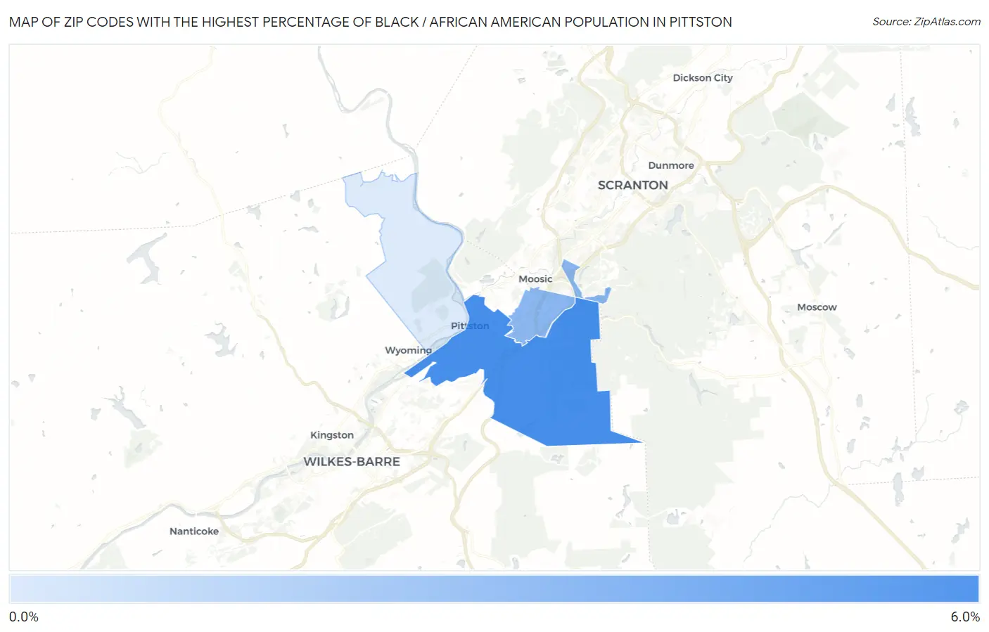 Zip Codes with the Highest Percentage of Black / African American Population in Pittston Map