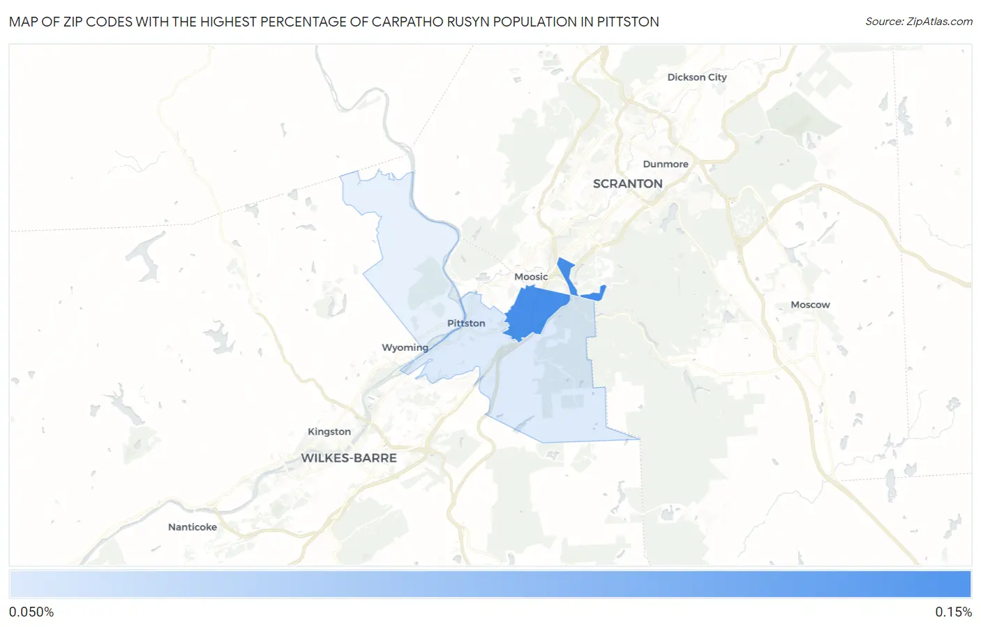 Zip Codes with the Highest Percentage of Carpatho Rusyn Population in Pittston Map