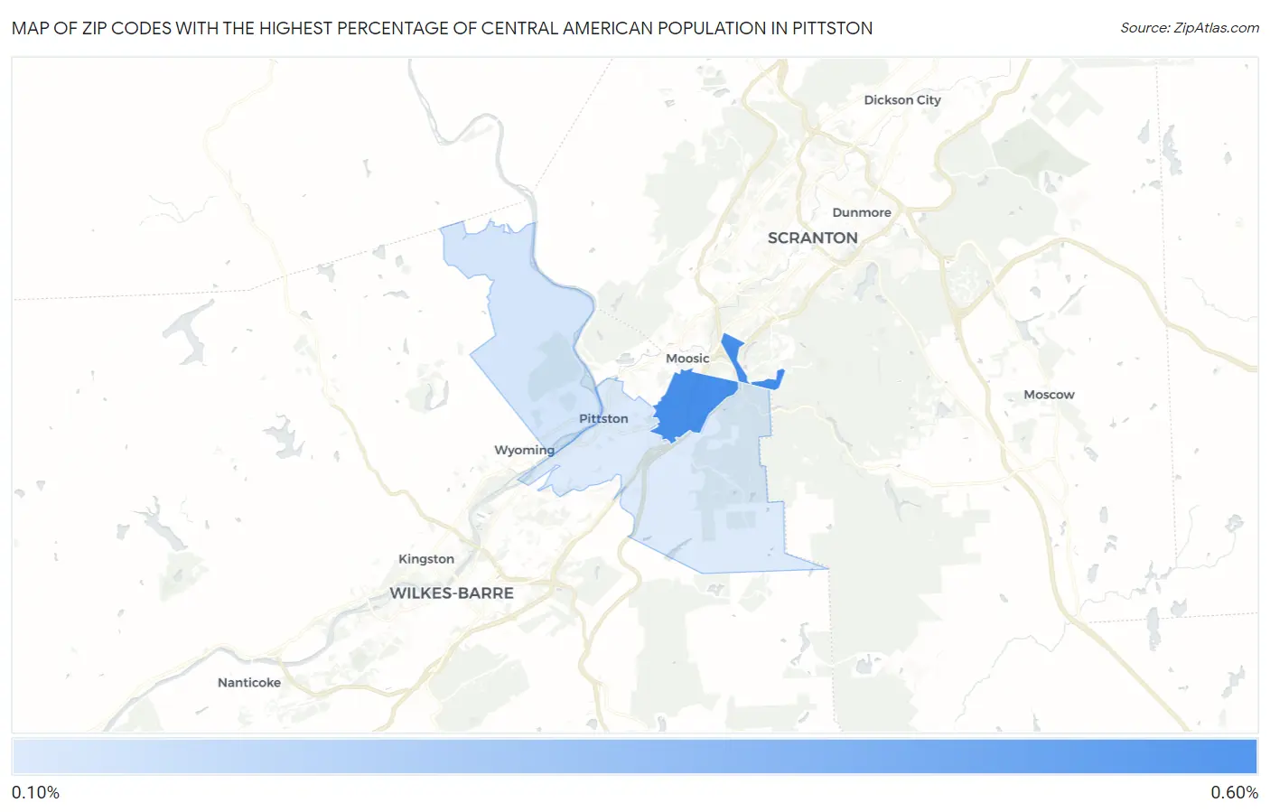 Zip Codes with the Highest Percentage of Central American Population in Pittston Map
