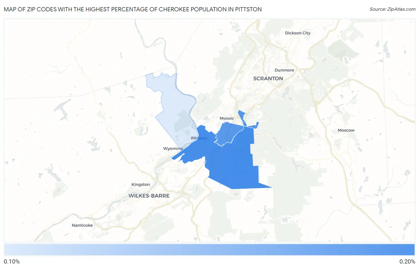 Zip Codes with the Highest Percentage of Cherokee Population in Pittston Map