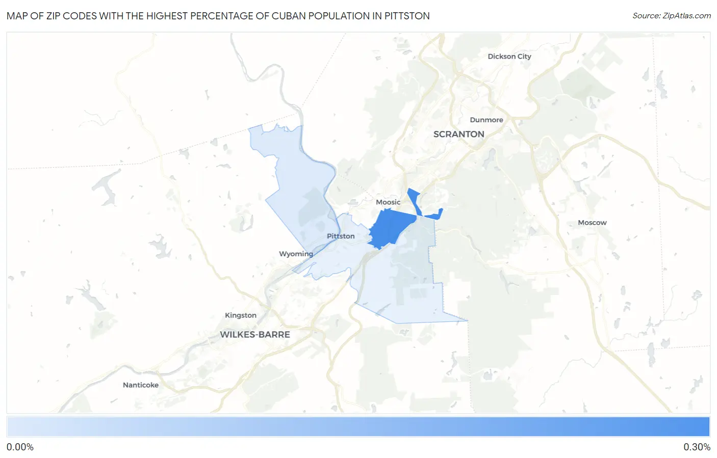 Zip Codes with the Highest Percentage of Cuban Population in Pittston Map