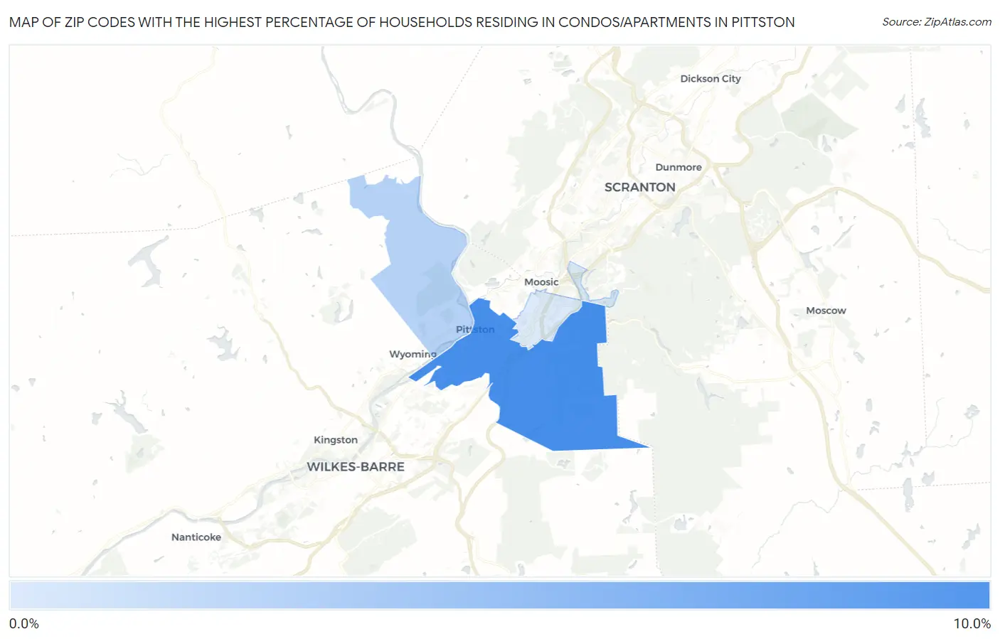 Zip Codes with the Highest Percentage of Households Residing in Condos/Apartments in Pittston Map