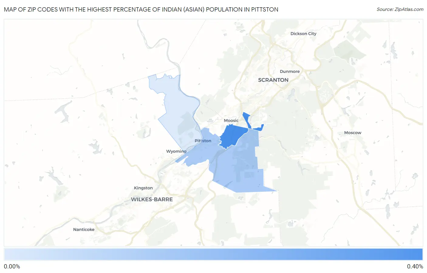 Zip Codes with the Highest Percentage of Indian (Asian) Population in Pittston Map
