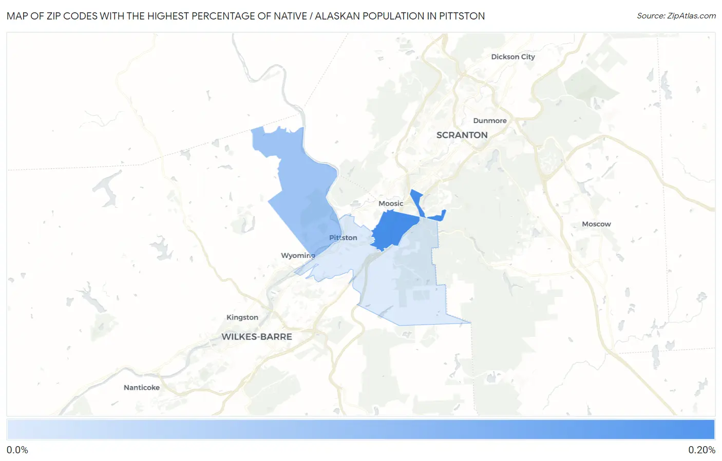 Zip Codes with the Highest Percentage of Native / Alaskan Population in Pittston Map