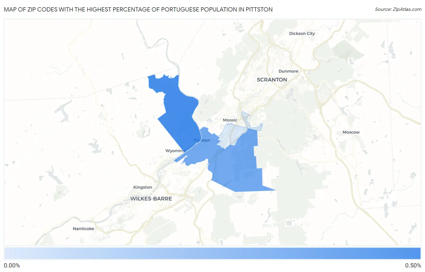 Zip Codes with the Highest Percentage of Portuguese Population in Pittston Map