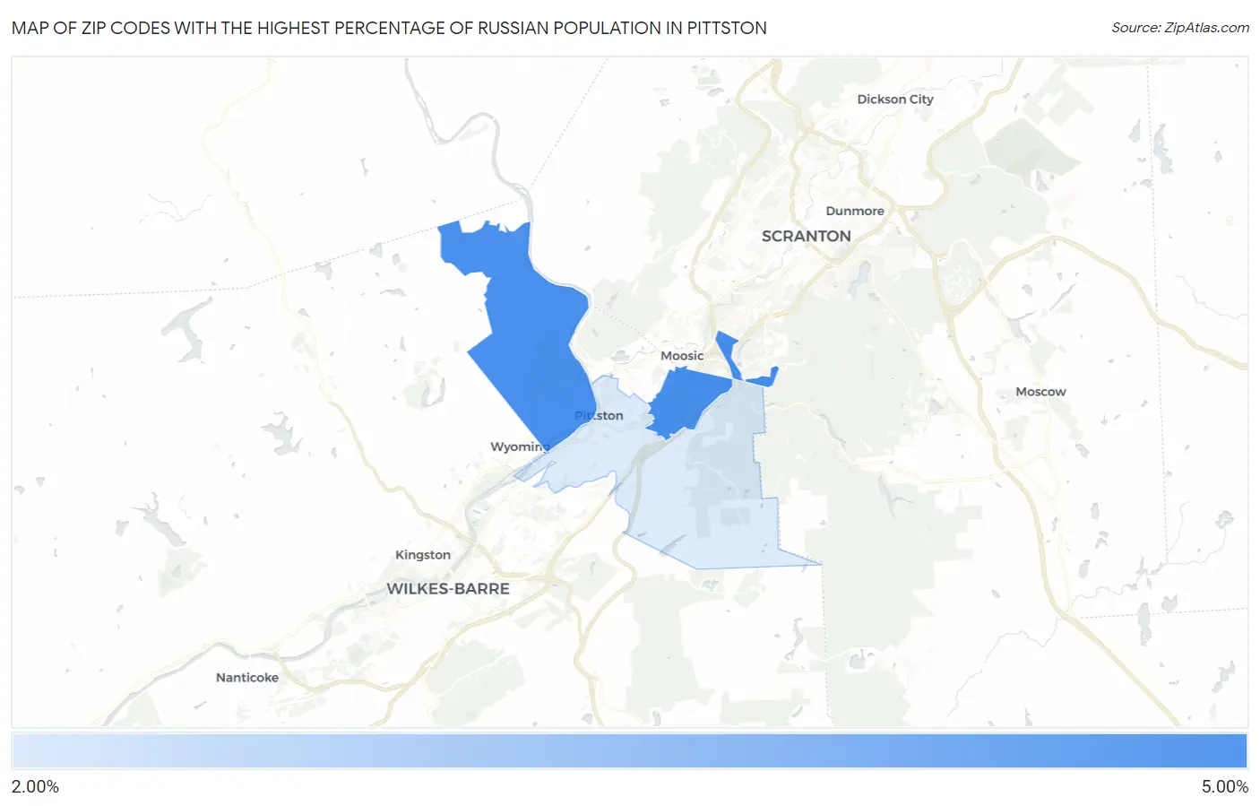 Zip Codes with the Highest Percentage of Russian Population in Pittston Map