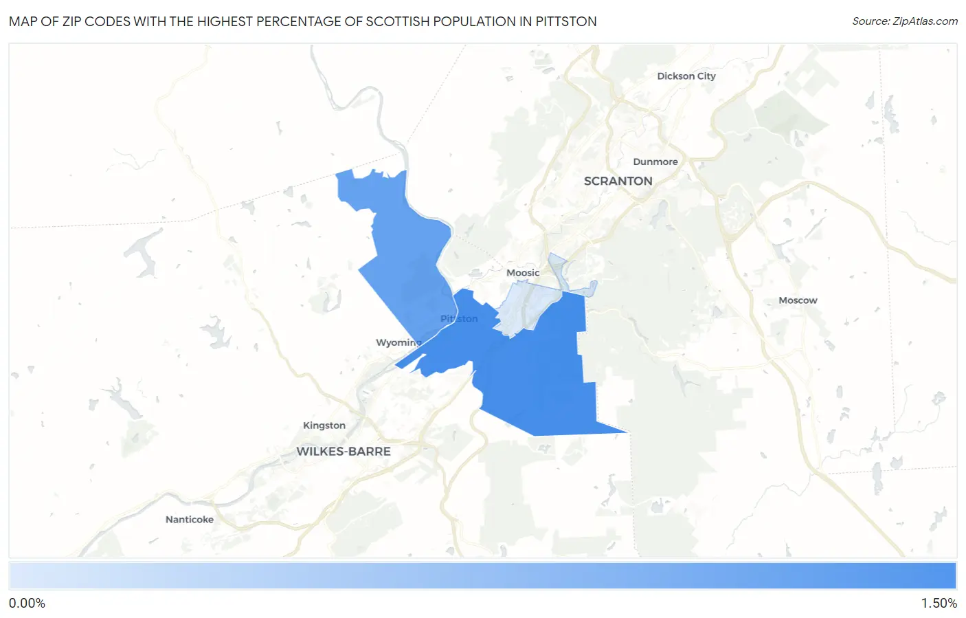 Zip Codes with the Highest Percentage of Scottish Population in Pittston Map